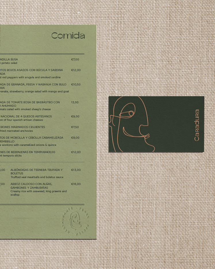 Carta del branding restaurante caradura en Alicante